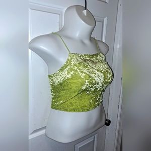 WILD FABLE Women's Vibrant Lime Green Velour Crop Top Sz S